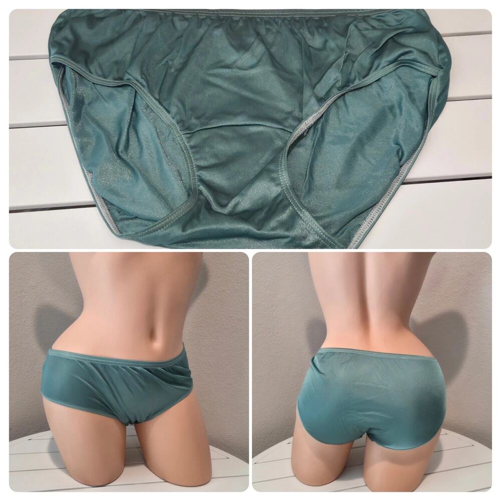 Shadowline 11032 Bikini Panty Shiny Nylon Full Cut Silky Garden Green